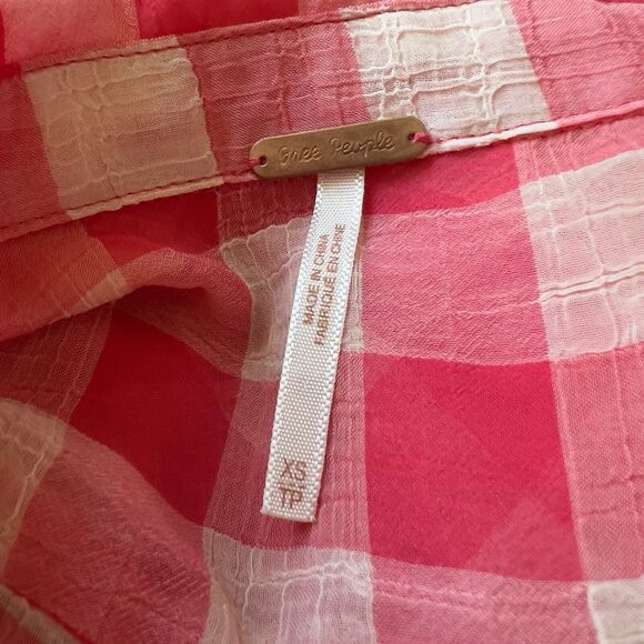 Free people red sheer gingham button down blouse size XS boho western cowgirl - Picture 3 of 14